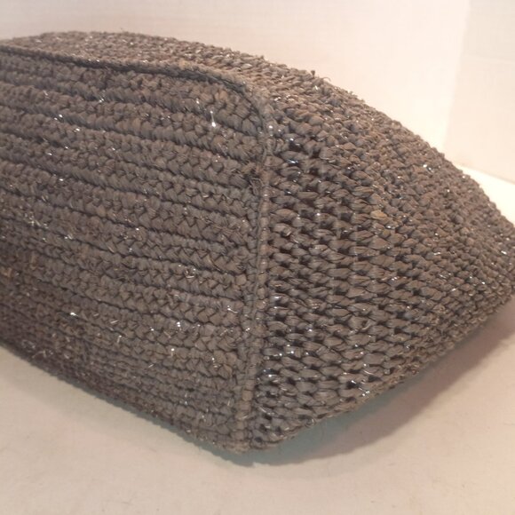 FLORA BELLA for ANTHROPOLOGIE Gray & Silver Woven Raffia Tote Bag - Picture 12 of 15